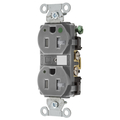 Hubbell Wiring Device-Kellems Straight Blade Devices, Tamper Resistant Duplex Receptacle, Hospital Grade, Hubbell-Pro, LED Indicator, 20A 125V, 2-Pole 3-Wire Grounding, 5-20R, Gray 8300GYLTRA